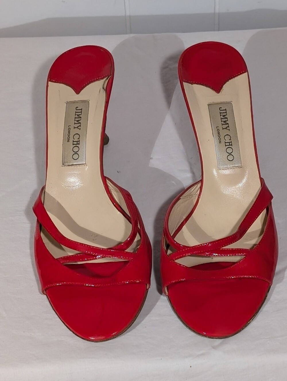 Jimmy Choo Red Leather Strappy Slide Sandals